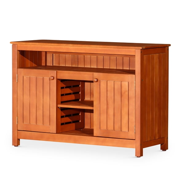 JERFIT Eucalyptus Wood Outdoor Sideboard Buffet Server with Storage Cabinet, Natural Oil Finish, Weather-Resistant Patio Console Table for Dining & Entertaining