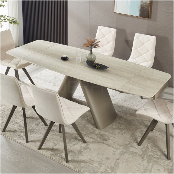 JERFIT Expandable Dining Table, 63 to 94 Inch Retractable Sintered Stone Table Top, Heat Resistant Scratch Proof Kitchen Table for 6, Gray