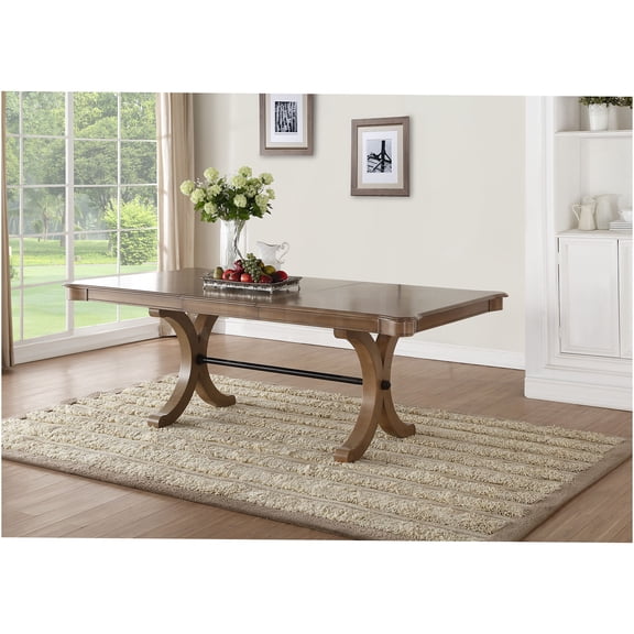 JERFIT Expandable Dining Table, Light Grey Oak Finish, Trestle Base, Extendable with Leaf, Farmhouse Kitchen Table