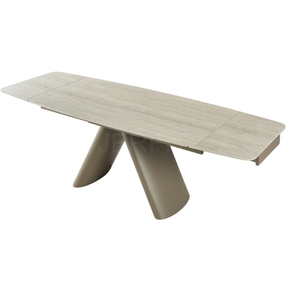 JERFIT Expandable Dining Table, Retractable Sintered Stone Table Top with Heavy Duty Carbon Steel Base, Heat Resistant Scratch Proof Kitchen Table for 6-8 Seats, Gray and Ivory