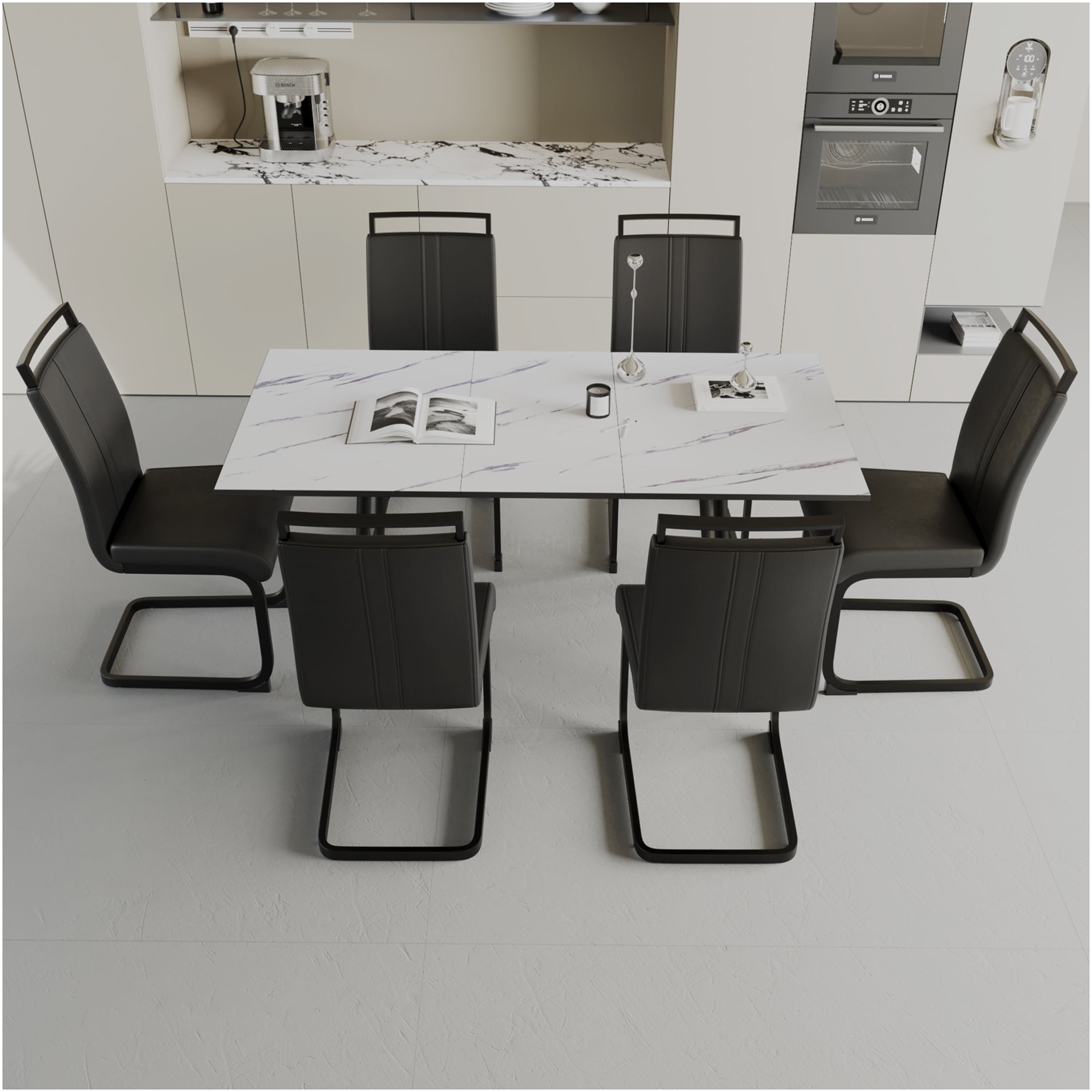 JERFIT Expandable Dining Table Set for 6 with C-Shaped Chairs, Modern ...