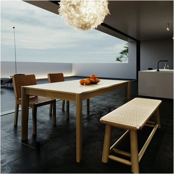 JERFIT Expandable Dining Table Set with Rattan Chairs for 8, Modern Farmhouse Kitchen Table with Extension Leaf, Gold Champagne Finish