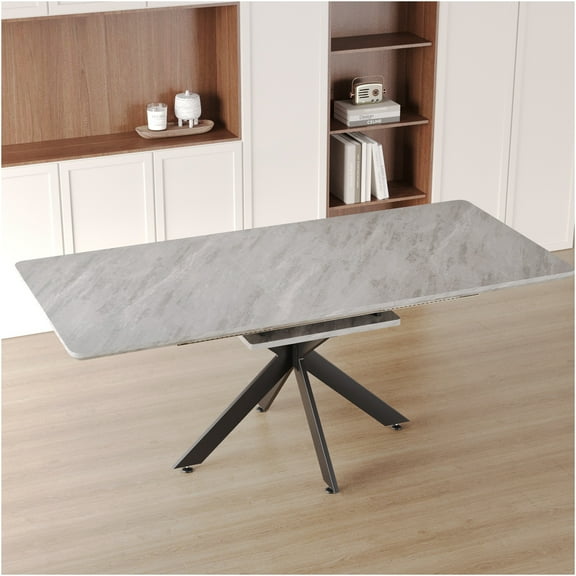 JERFIT Expandable Dining Table for 10, Modern X-Leg Grey Kitchen Table Set, MDF Top Conference Desk for Dining Room