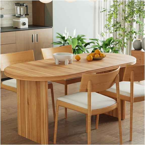 JERFIT Expandable Dining Table for 6-8, Mid Century Modern Extension Table with Removable Leaves, Walnut Finish for Kitchen Dining Room
