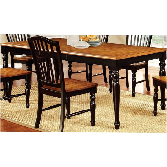 JERFIT Expandable Dining Table for 6, Solid Wood Farmhouse Table with Leaf, Black and Antique Oak Two-Tone Finish, Rectangular Kitchen Table