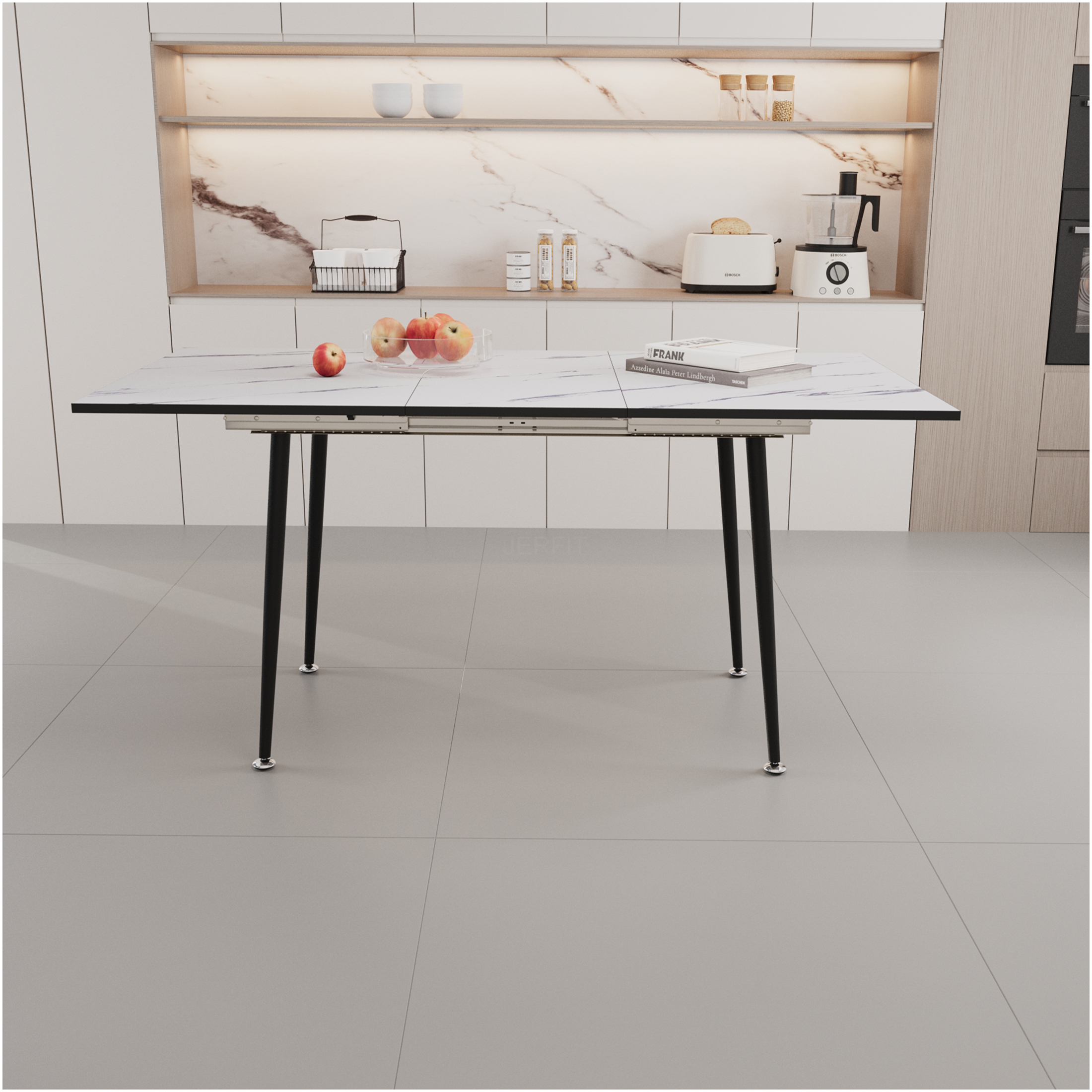 JERFIT Expandable Dining Table for 6, White Marble Pattern MDF Top with ...
