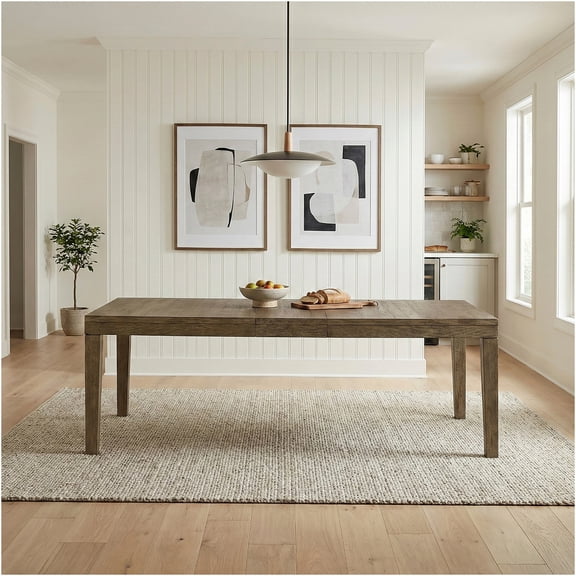 JERFIT Expandable Dining Table for 8 with Hidden Leaf - Modern Farmhouse Brown Wood Rectangular Table