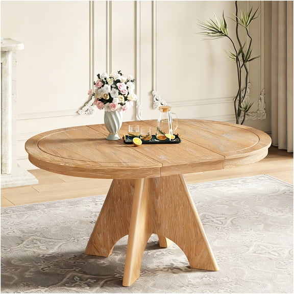 JERFIT Expandable Farmhouse Dining Table for 4-6, Rustic Solid Wood & MDF Table with Distressed Finish, Vintage Extendable Kitchen Table