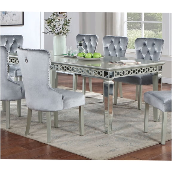 JERFIT Expandable Glam Dining Table with Mirror Accent, Silver Contemporary Design for Dining Room