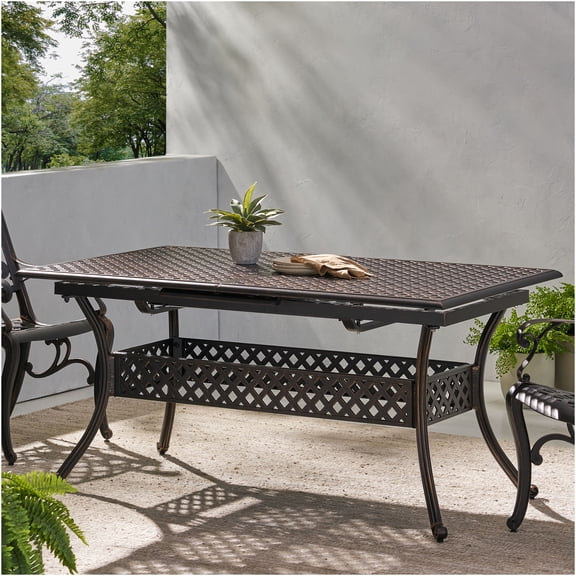 JERFIT Expandable Outdoor Dining Table, 48 inch Natural Acacia Wood Tabletop with Black Aluminum Frame for Patio Garden Deck