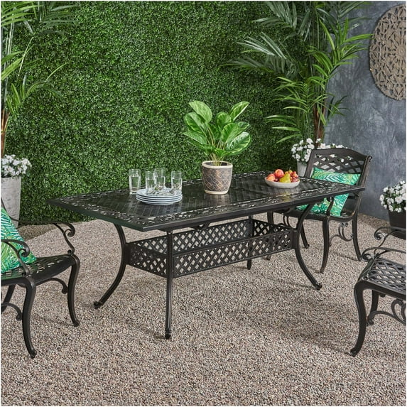 JERFIT Expandable Outdoor Dining Table, 5 to 7 Feet Natural Aluminum Patio Table with Scrollwork Design for Garden, Deck, Backyard