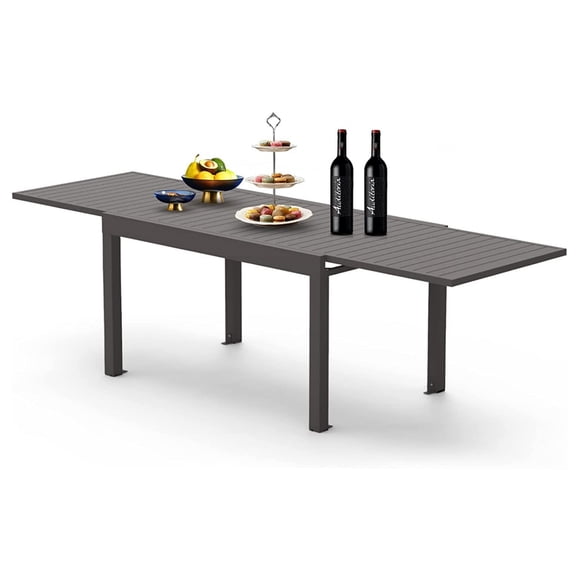 JERFIT Expandable Outdoor Dining Table for 8, Rectangular Aluminum Patio Table with Adjustable Height, Weather-Resistant Dark Brown Garden Table for Porch, Backyard, Balcony
