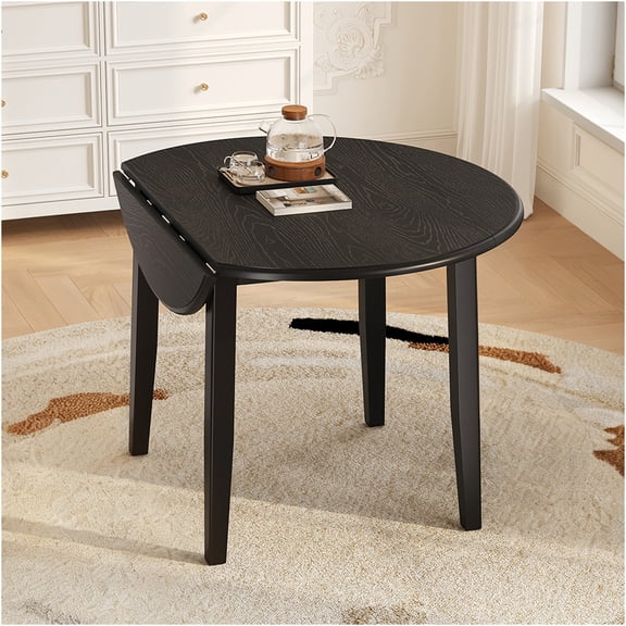 JERFIT Expandable Round Dining Table for Small Space, Foldable Adjustable Size Wood Kitchen Table for 2-4 Person, Modern Scandinavian Design, Black
