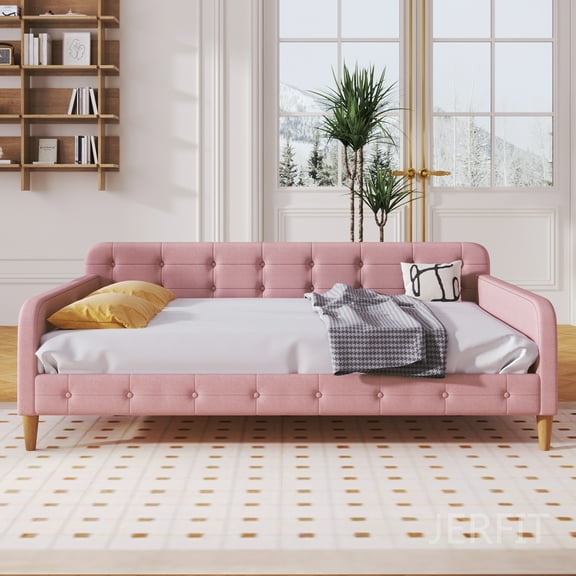 JERFIT Exquisite and enduring sofa bed, pink series, with soft cushions, a double sofa bed with 4 support legs