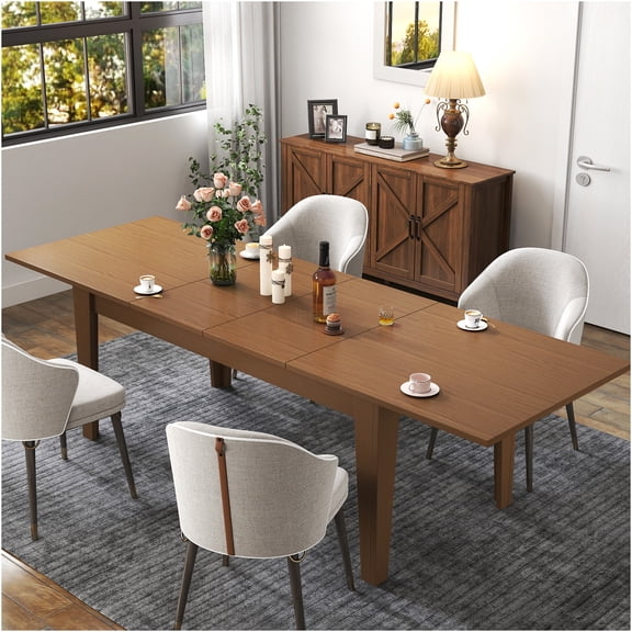 JERFIT Extendable Dining Table, Large Oak Woodgrain Kitchen Table with Leaf for 8-10, Space Saving Expandable Farmhouse Table for Dining Room