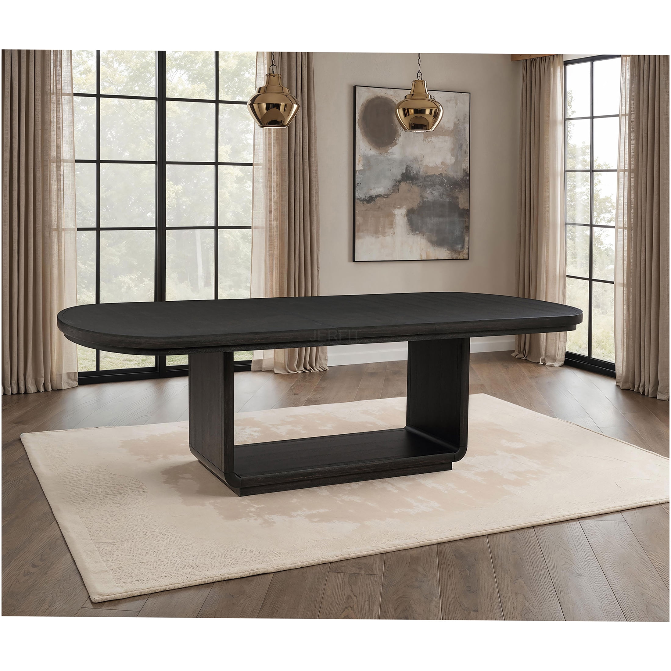 Extantable Table JERFIT Extendable Oval Dining Table Burnished Black Wood 78 Inch Seats ...