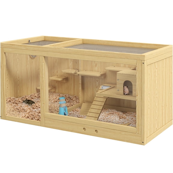 JERFIT Extra Large Wooden Hamster Cage Multi-Level Habitat with Accessories, Openable Top & Pull-Out Tray for Dwarf Hamsters, Gerbils, Small Pets