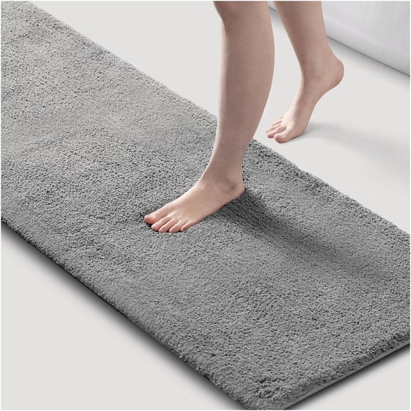 JERFIT Extra Long Plush Bath Rug, 24x72 Inch Non-Slip Grey Bathroom Mat, Super Absorbent Quick Dry Memory Foam Like Floor Mat with High Pile