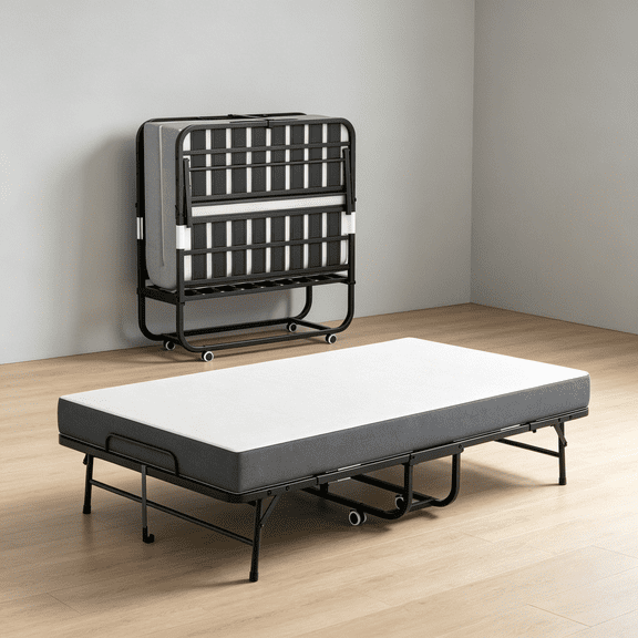 JERFIT Extra Wide Folding Twin Bed with Memory Foam Mattress, Heavy Duty Portable Rollaway Guest Bed for Adults, Spacious Foldable Cot
