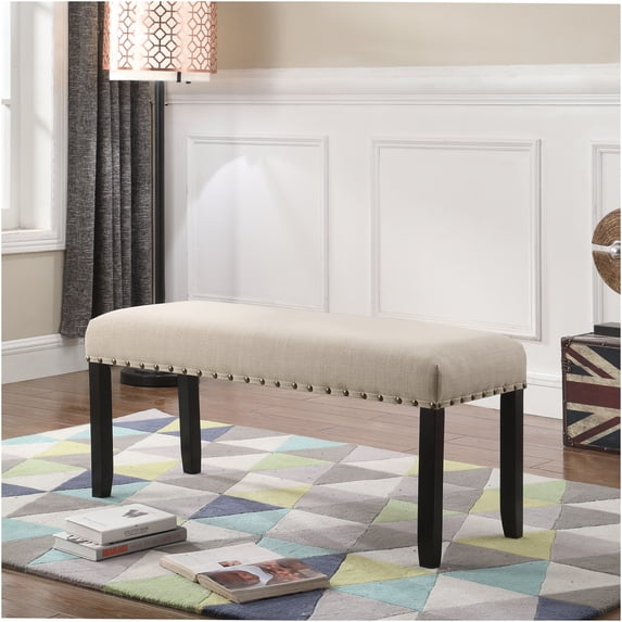 JERFIT Fabric Dining Bench with Nailhead Trim Tan