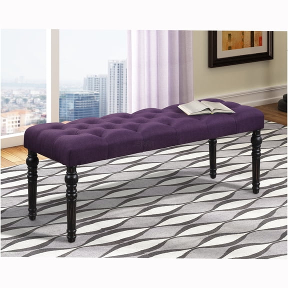 JERFIT Fabric Tufted Turned Leg Dining Bench Purple