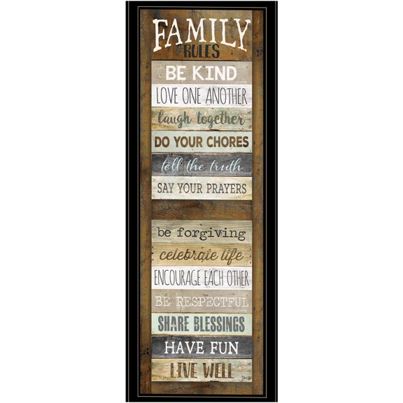 JERFIT Family Rules Framed Wall Art Print, Modern Farmhouse Decor with Inspirational Quotes, Ready to Hang Multi-Color Sign for Living Room, Bedroom, Kitchen