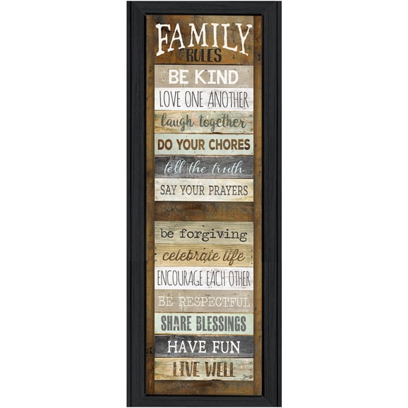 JERFIT Family Rules Framed Wall Art Print, Modern Farmhouse Shutter Sign with Multicolor Design, Ready to Hang Home Decor for Living Room, Bedroom, Kitchen