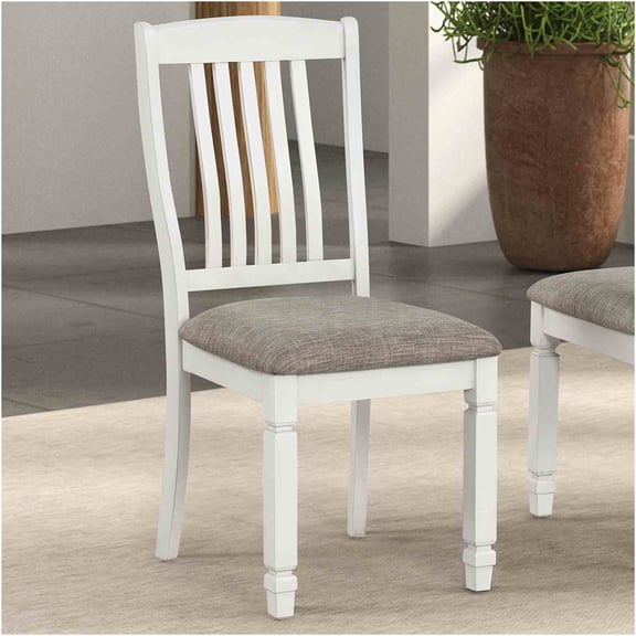 JERFIT Farmhouse Dining Chairs Set of 2, Slat Back Kitchen Side Chairs with Upholstered Seat, Rustic White Finish Accent Chairs for Dining Room, Office