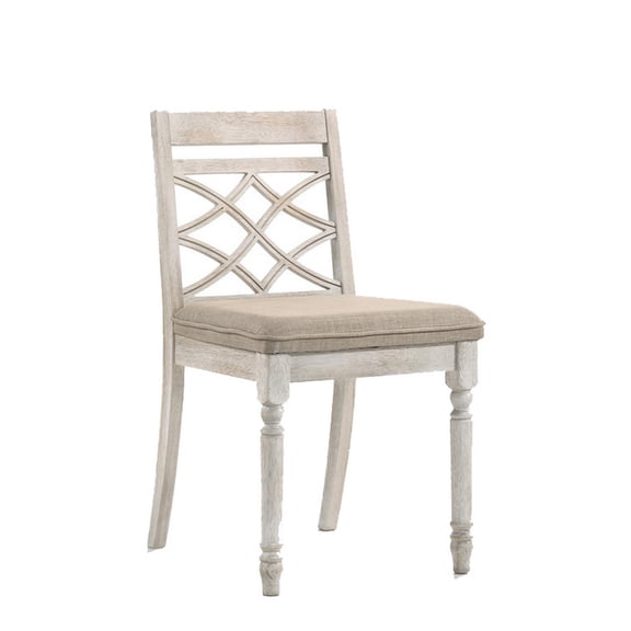JERFIT Farmhouse Dining Chairs Set of 2, Tan Multi Distressed Wood with Padded Fabric Seat, Cross Back Kitchen Side Chairs for Dining Room