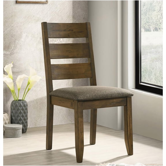 JERFIT Farmhouse Dining Chairs Set of 2, Wood Ladder Back Side Chairs with Padded Cushion, Rustic Brown Kitchen Chairs for Dining Room