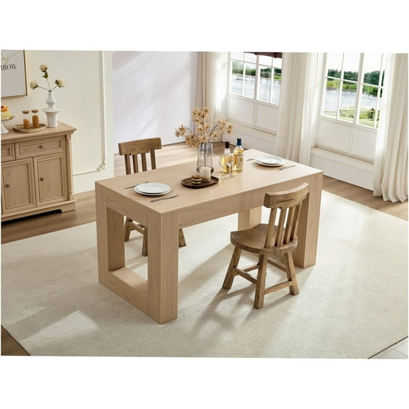 JERFIT Farmhouse Dining Table for 4-6 Person, Rectangular Kitchen Table with Wooden Legs for Dining Room, Breakfast Nook, Small Space, Easy to Assemble