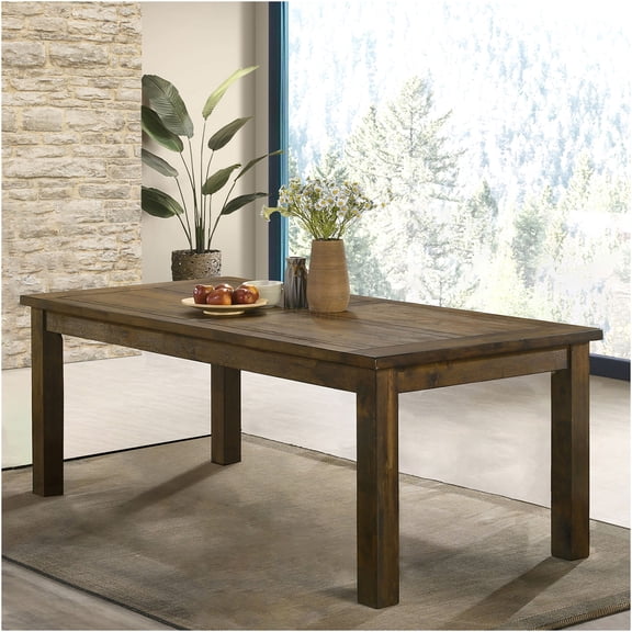 JERFIT Farmhouse Dining Table for 8, Rustic Rectangular Wood Kitchen Table with Golden Brown Finish, Solid Rubberwood Country Dining Room Table