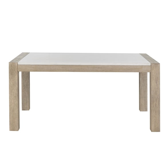 JERFIT Farmhouse Dining Table with Real Marble Top, Beige and Light Natural Rectangular Table for Kitchen Dining Room, Seats 6