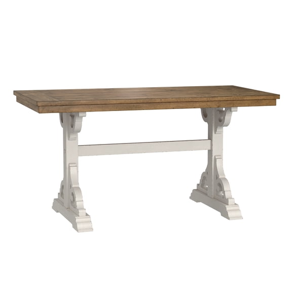JERFIT Farmhouse Trestle Dining Table, Brown and White Wooden Kitchen Table for 6, Easy Assembly