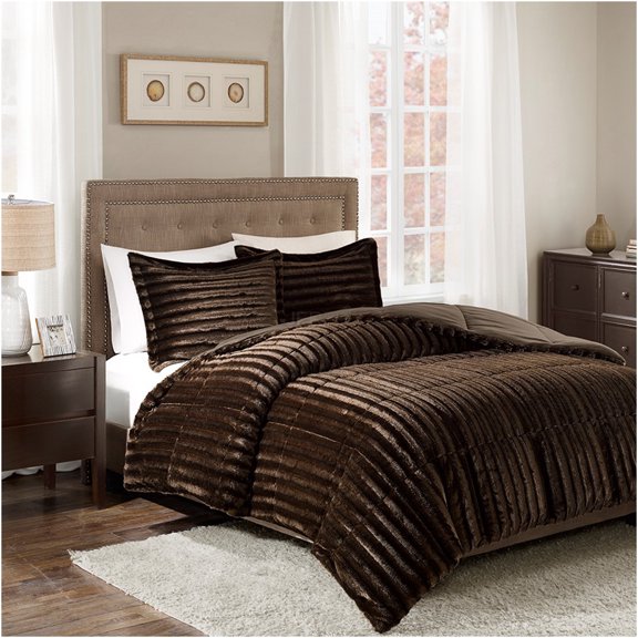 JERFIT Faux Fur Comforter Set King Size Chocolate Brown, All Season Hypoallergenic Bedding Set with 2 Shams, Plush Mink Texture, OEKO-TEX Certified, Machine Washable