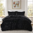 thumbnail image 1 of JERFIT Faux Fur King Comforter Set, 3-Piece Black Ultra Plush Faux Mink Bedding Ensemble with Shams, 1 of 10