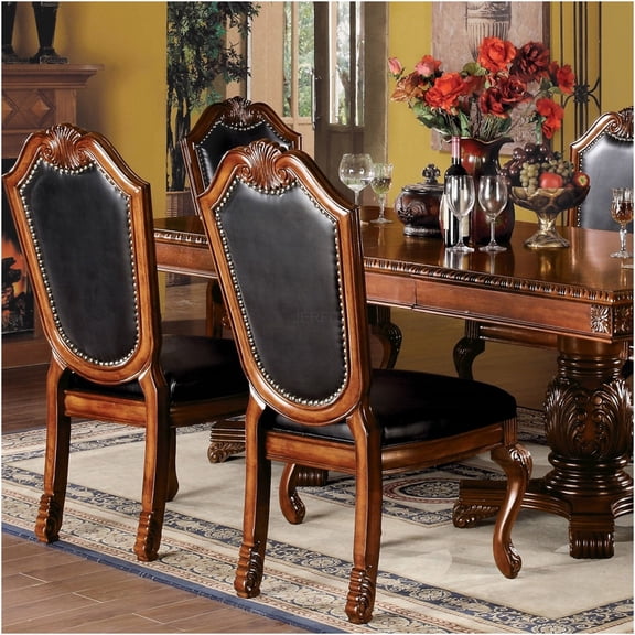 JERFIT Faux Leather Dining Chairs Set of 2, Nailhead Trim Accent Side Chairs with Queen Anne Legs for Kitchen, Living Room, Black and Cherry Brown