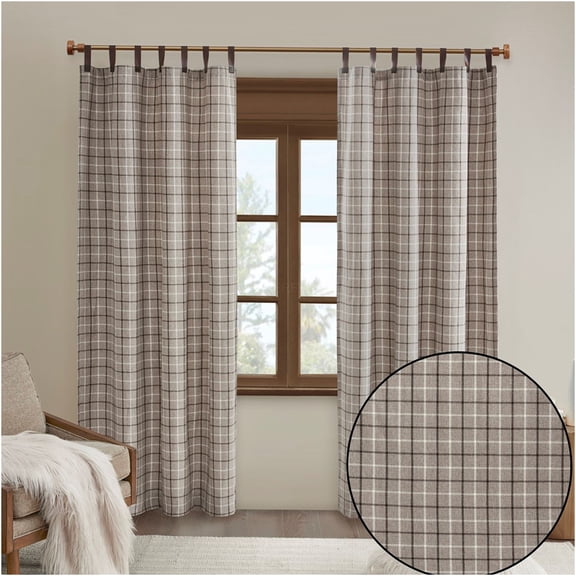 JERFIT Faux Leather Tab Top Plaid Curtain Panel with Fleece Lining, Thermal Insulated Light Filtering Window Treatment, Multicolor Polyester, 50x84 Inch, Single Panel