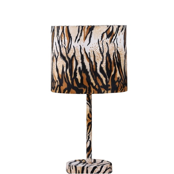 JERFIT Faux Suede Animal Print Table Lamp with Drum Shade, Tiger Pattern Accent Lighting for Bedroom Living Room
