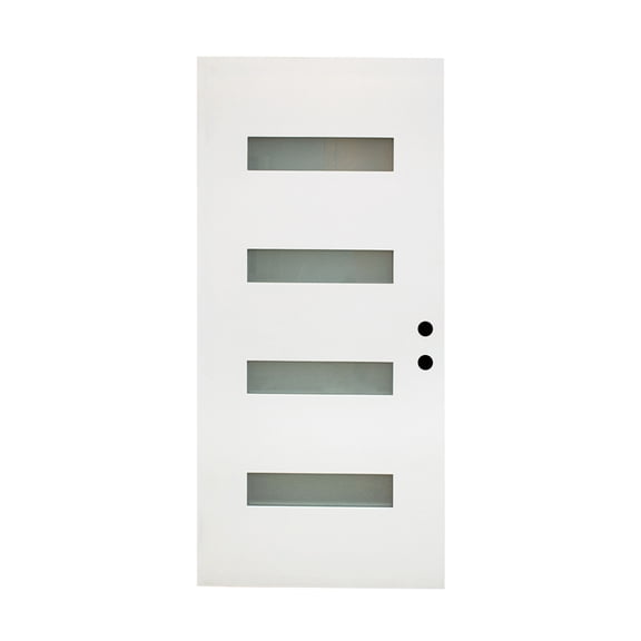 JERFIT Fiberglass Front Entry Door Slab 36 x 80 Inch White 4-Lite Frosted Glass Left Hand Inswing for Home and Outdoor Use