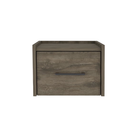 JERFIT Floating Nightstand Wall Mounted with Drawer, Dark Brown Engineered Wood Bedside Table for Small Spaces