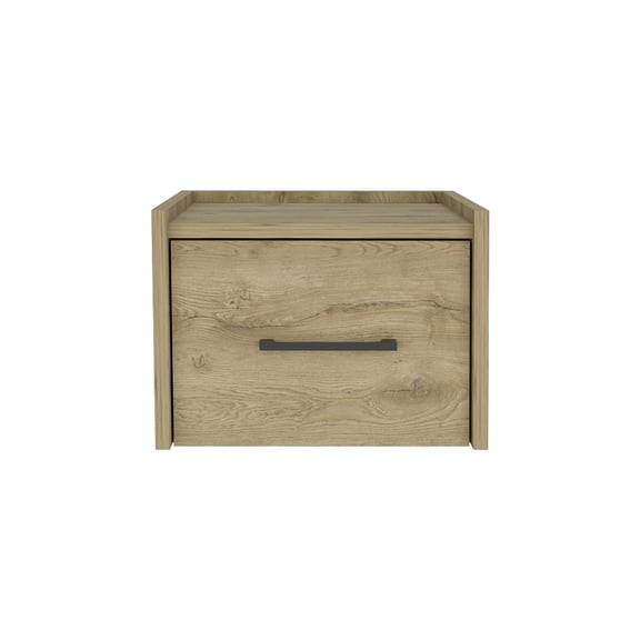 JERFIT Floating Nightstand with Drawer, Wall Mounted Bedside Table, Beige Engineered Wood Bedroom Storage Cabinet