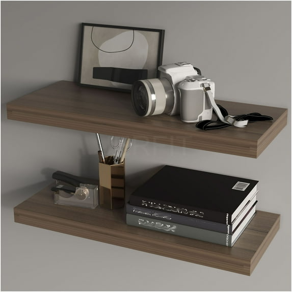 JERFIT Floating Shelves Set of 2, 32-Inch Wall Mounted Shelves for Modern Home, Invisible Floating Shelf with Large Display Space, Walnut Melamine Finish