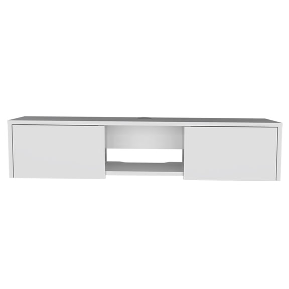 JERFIT Floating TV Stand for Wall Mount, Modern White Entertainment Center with 2 Storage Cabinets and Open Shelf, Space-Saving Media Console for Living Room