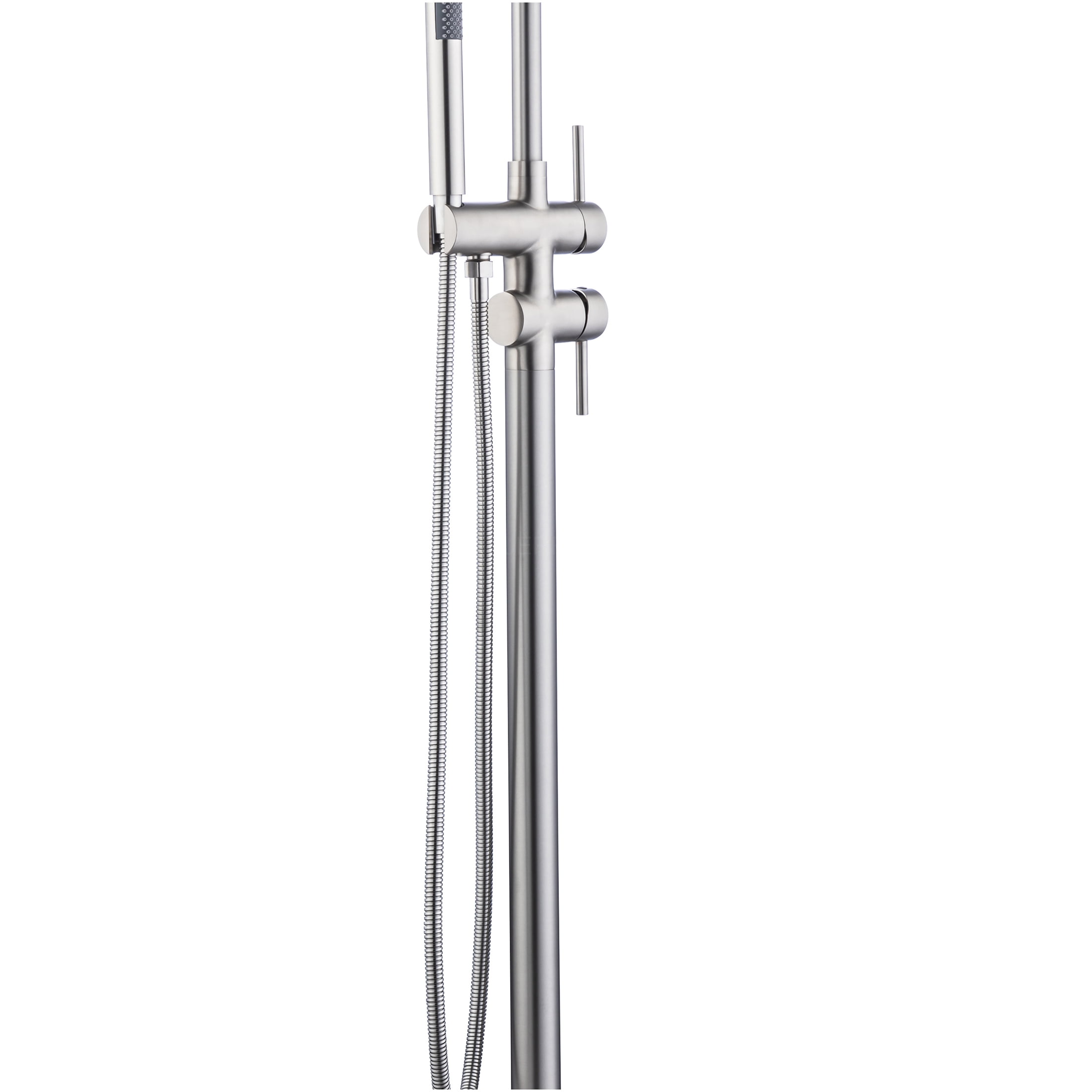 JERFIT Floor Mounted Single Handle Freestanding Tub Filler with Hand Shower, Brushed Nickel Stainless Steel Bathtub Faucet
