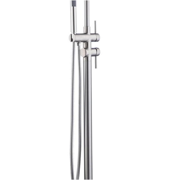 JERFIT Floor Mounted Single Handle Freestanding Tub Filler with Hand Shower, Brushed Nickel Stainless Steel Bathtub Faucet