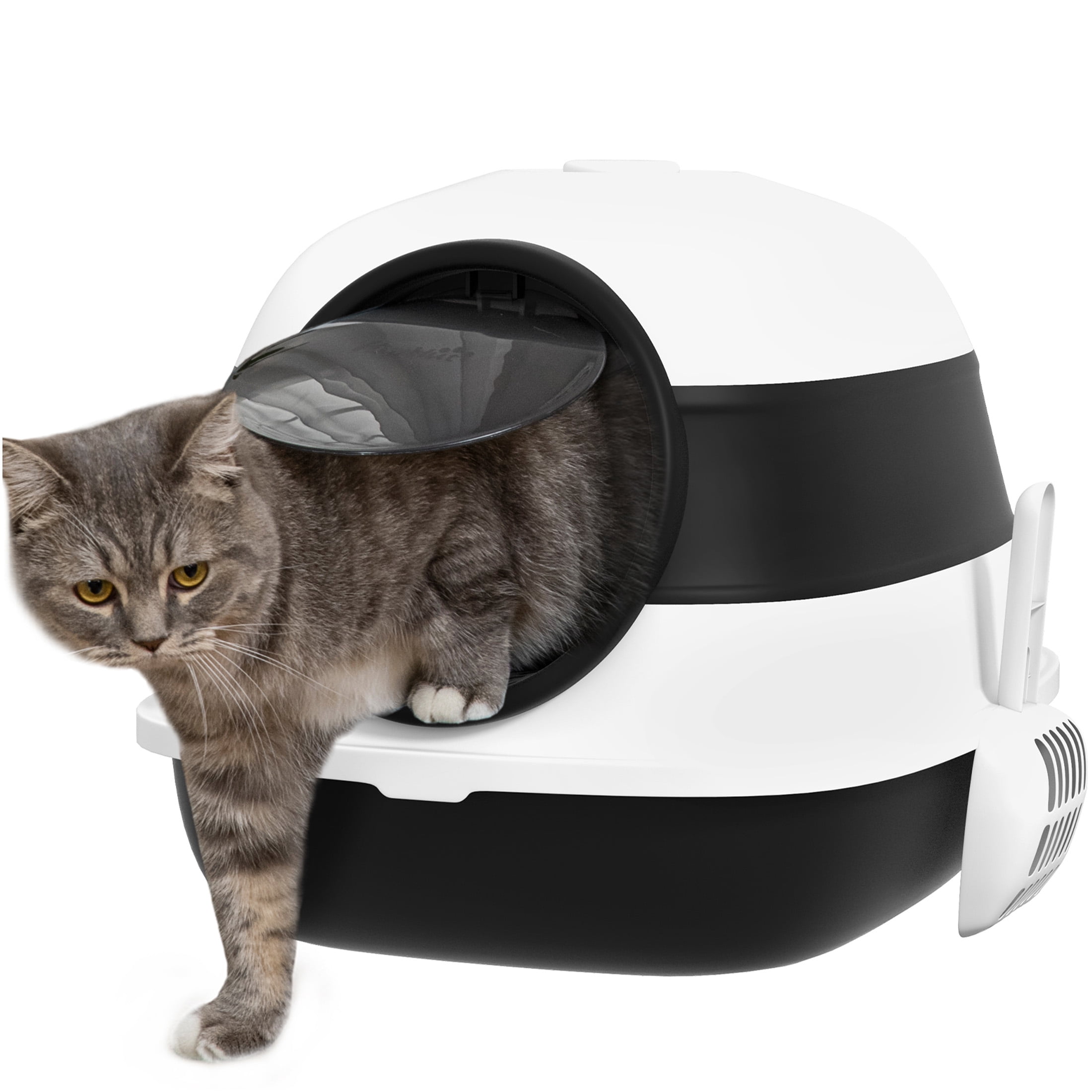 JERFIT Foldable Cat Litter Box Enclosed with Lid, High Sides & Dual Doors for Large Cats, Odor Control Air Freshener, Easy Clean ABS Litter Tray House, Black