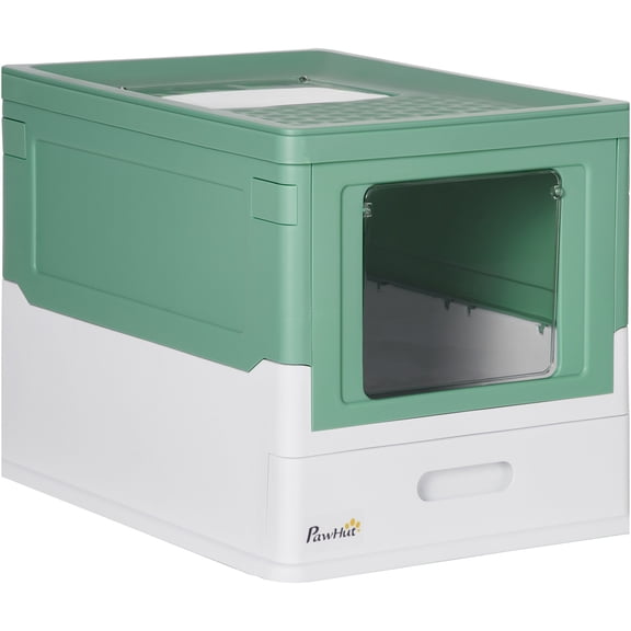 JERFIT Foldable Hooded Cat Litter Box Enclosure with Top Exit & Front Entry, Odor Control Large Space Pet Toilet House with Removable Drawer Tray, Green