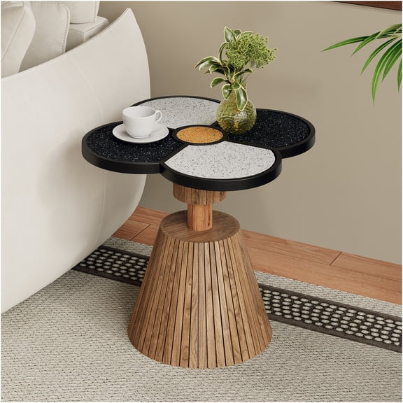 JERFIT Four Leaf Clover Accent Table, Small Side Table for Living Room, Bedroom, Entryway with Wood Grain Base, Compact End Table for Small Spaces, Natural Color