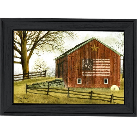 JERFIT Framed Print Wall Art "Flag Barn" by Billy Jacobs, Modern Farmhouse Decor, Ready to Hang Canvas Poster for Living Room Bedroom
